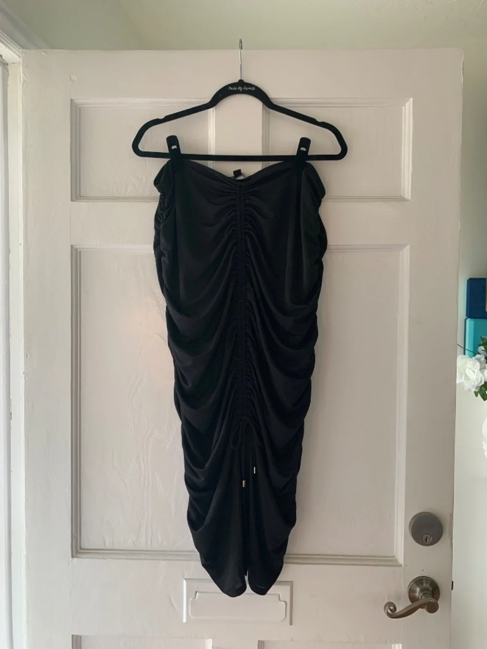 INC Black Ruched Drawstring Front-Slit Bodycon Midi Skirt XL